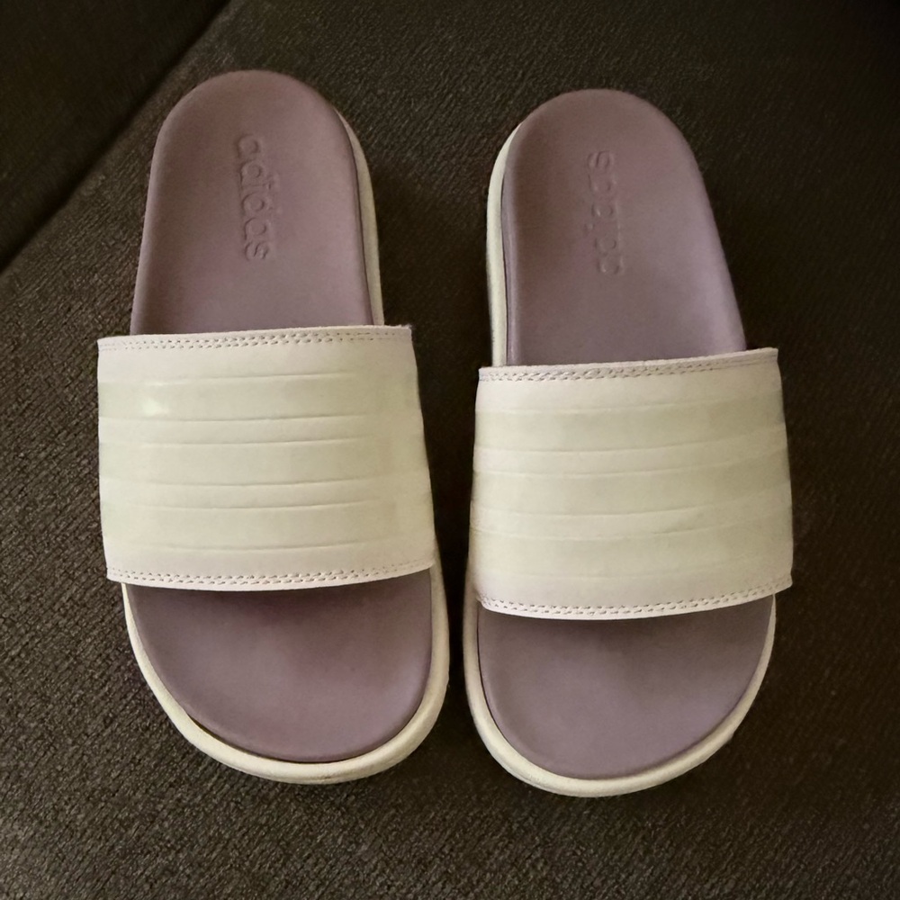 Adidas Cream and Purple Slides